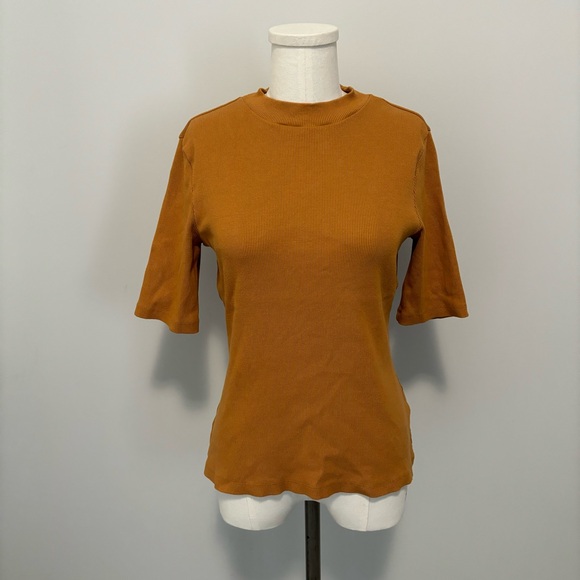 Anthropologie Maeve Ribbed Mock Neck Top Burnt Orange Rust - Picture 4 of 12